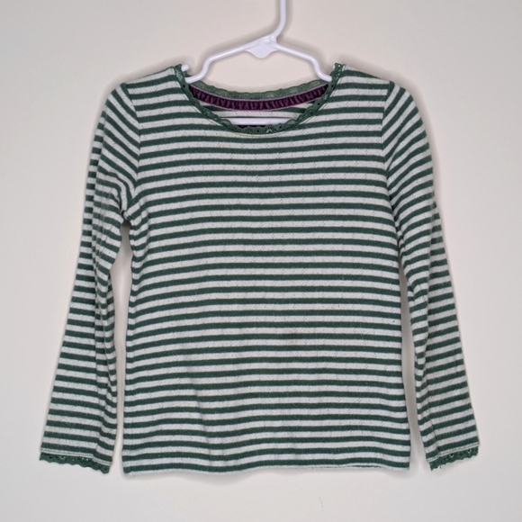 Mini Boden Green Stripe Pointelle Shirt 3/4 - Picture 1 of 5